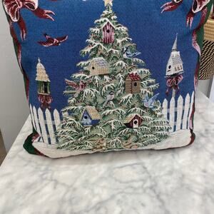 Fashion Tapestry Needlepoint Pillow Christmas Tree Birds Bunnies Bows Snow 16x15